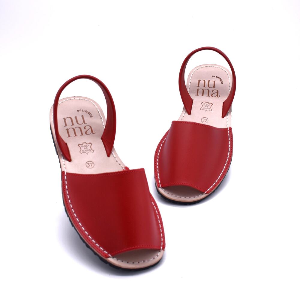 Leather Flat Sandals Red | Handmade in Spain | Lightweight Sole